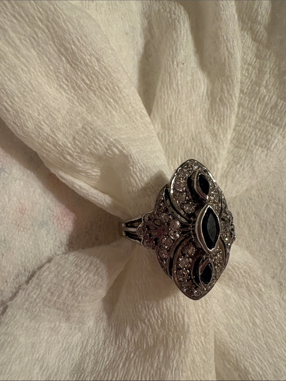 Vintage STERLING SILVER & ONYX Art Deco Ring